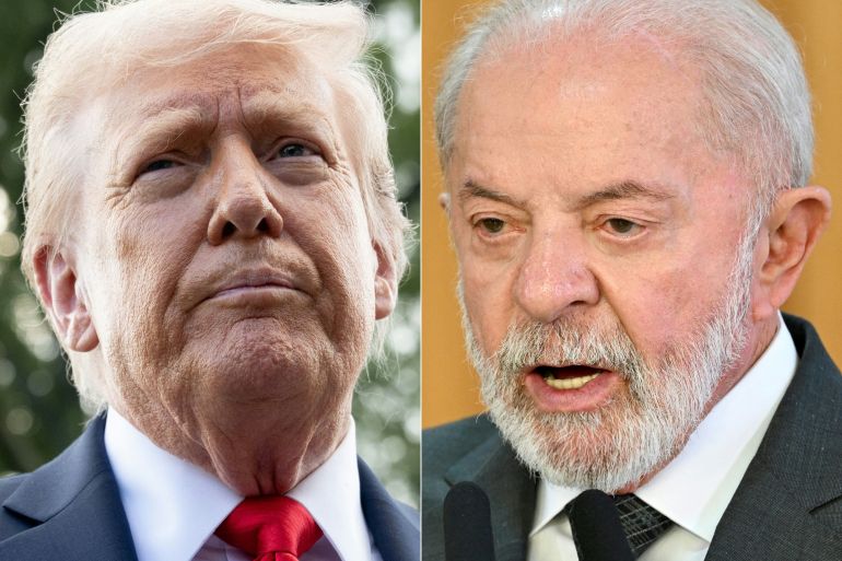 NTombination of pictures created on September 14, 2025 shows, L/R, US President Donald Trump in Washington, DC, on September 11, 2025 and Brazil's President Luiz Inacio Lula da Silva in Brasilia, on August 18, 2025.